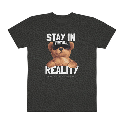 Stay in Virtual Reality Bear Tee | Men's Graphic T-Shirt, Casual Wear, Gift for Gamers, Fun Tee, Virtual Reality Apparel Black Leopard