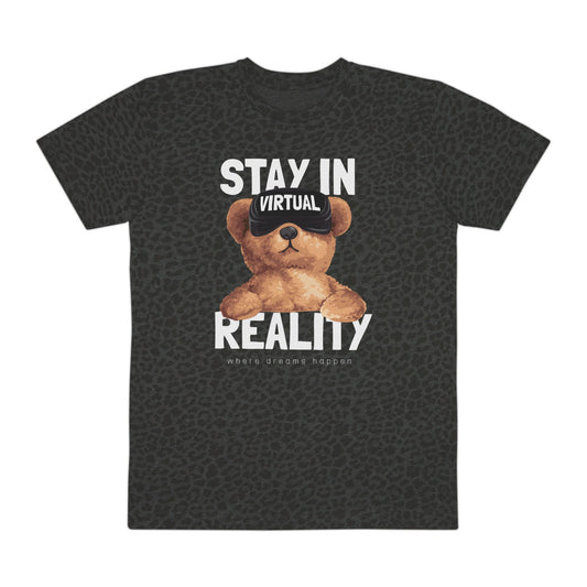 Stay in Virtual Reality Bear Tee | Men's Graphic T-Shirt, Casual Wear, Gift for Gamers, Fun Tee, Virtual Reality Apparel Black Leopard