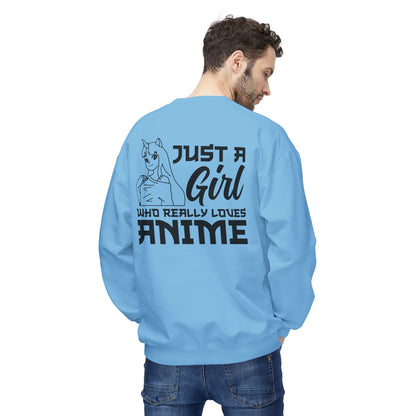 Anime Lover Crewneck Sweatshirt - Just a Girl Who Really Loves Anime, Unisex Casual Apparel, Anime Gift, Cozy Fashion, Fleece Sweater