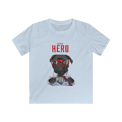 Superhero Pug Kids Tee, Cute Pet T-Shirt, Funny Dog Shirt, Gift for Dog Lovers, Birthday Outfit for Kids XL Light Blue
