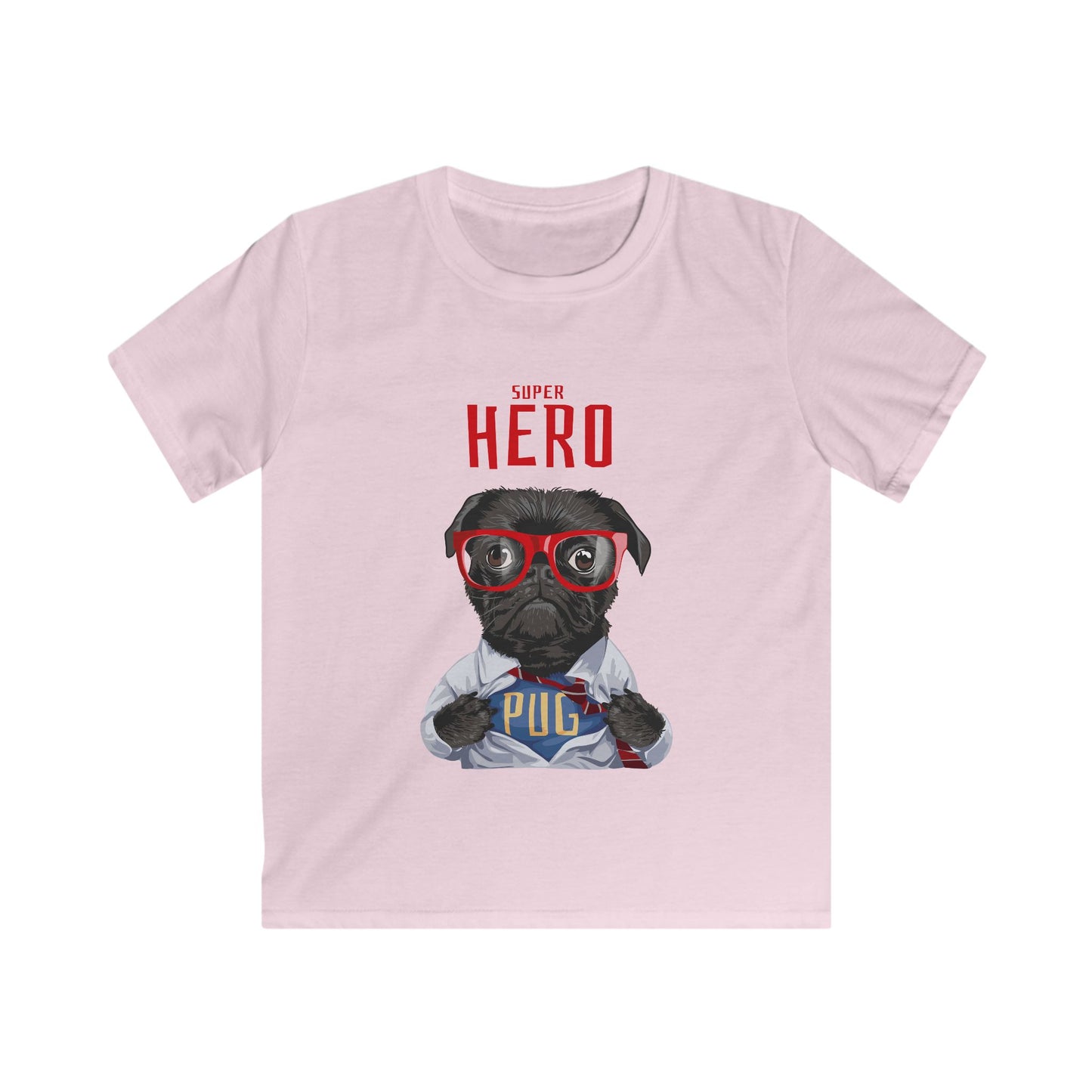 Superhero Pug Kids Tee, Cute Pet T-Shirt, Funny Dog Shirt, Gift for Dog Lovers, Birthday Outfit for Kids Light Pink