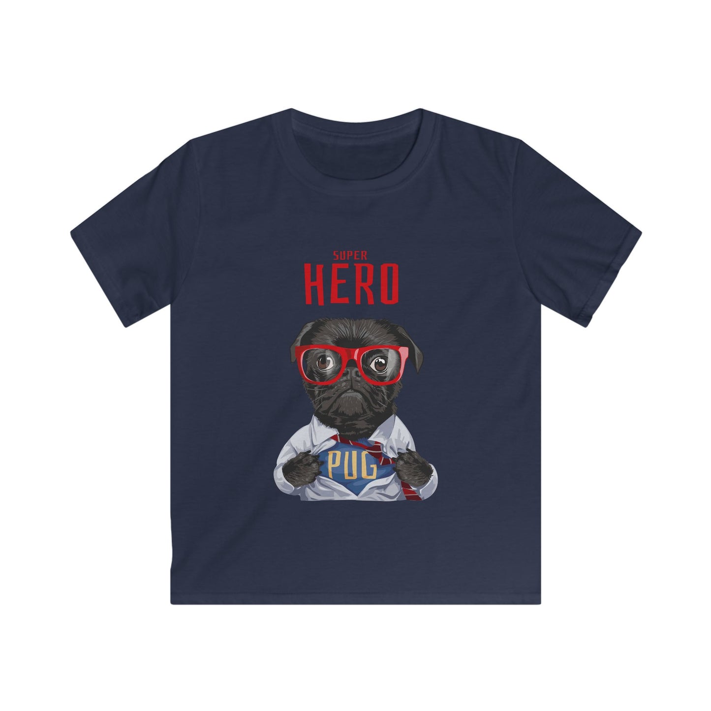 Superhero Pug Kids Tee, Cute Pet T-Shirt, Funny Dog Shirt, Gift for Dog Lovers, Birthday Outfit for Kids Navy