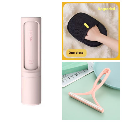 2-1 Reusable Pet Hair Remover Brush Lint Roller Portable Effective Self Cleaning Tool for Cat Dog Fur Hair Dust Removal Brush Pink Set
