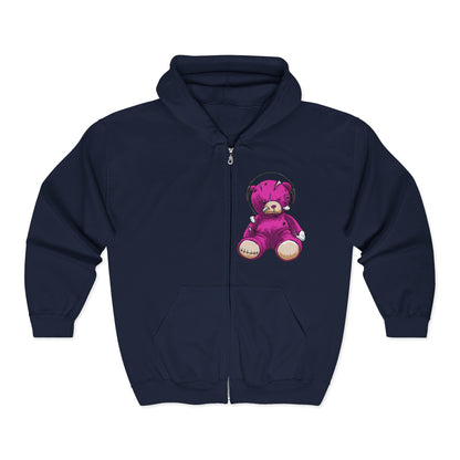 Cute Teddy Bear Zip-Up Hoodie, Cozy Sweatshirt, Gift for Kids, Music Lover's Apparel, Birthday Present, Casual Wear Navy
