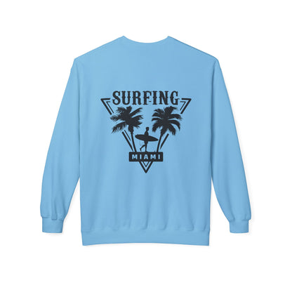 Miami Surfing Sweatshirt, Unisex Sweatshirt, Beach Lover Gift, Casual Layering Piece, Summer Vibes Apparel, Surfing Lifestyle Clothing