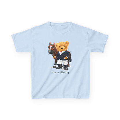 Kids Horse Riding Tee - Fun, Comfortable Cotton Shirt for Equestrian Lovers, Ideal for Birthdays, Gifts, Everyday Wear, Kids Apparel Light Blue
