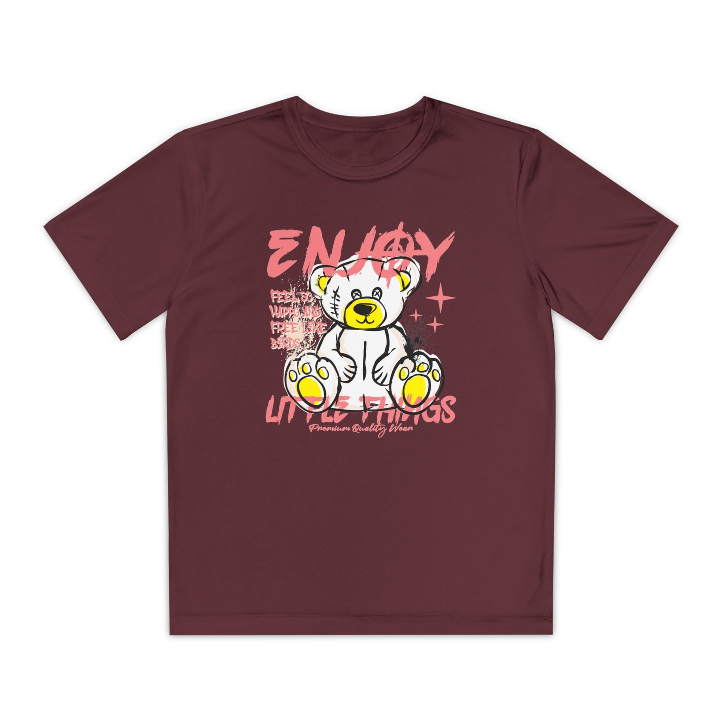 Youth Graphic Tee - 'Energy' Bear Design | Fun, Trendy T-Shirt for Kids, Birthday Gift, Everyday Wear, Cool Summer Style Maroon