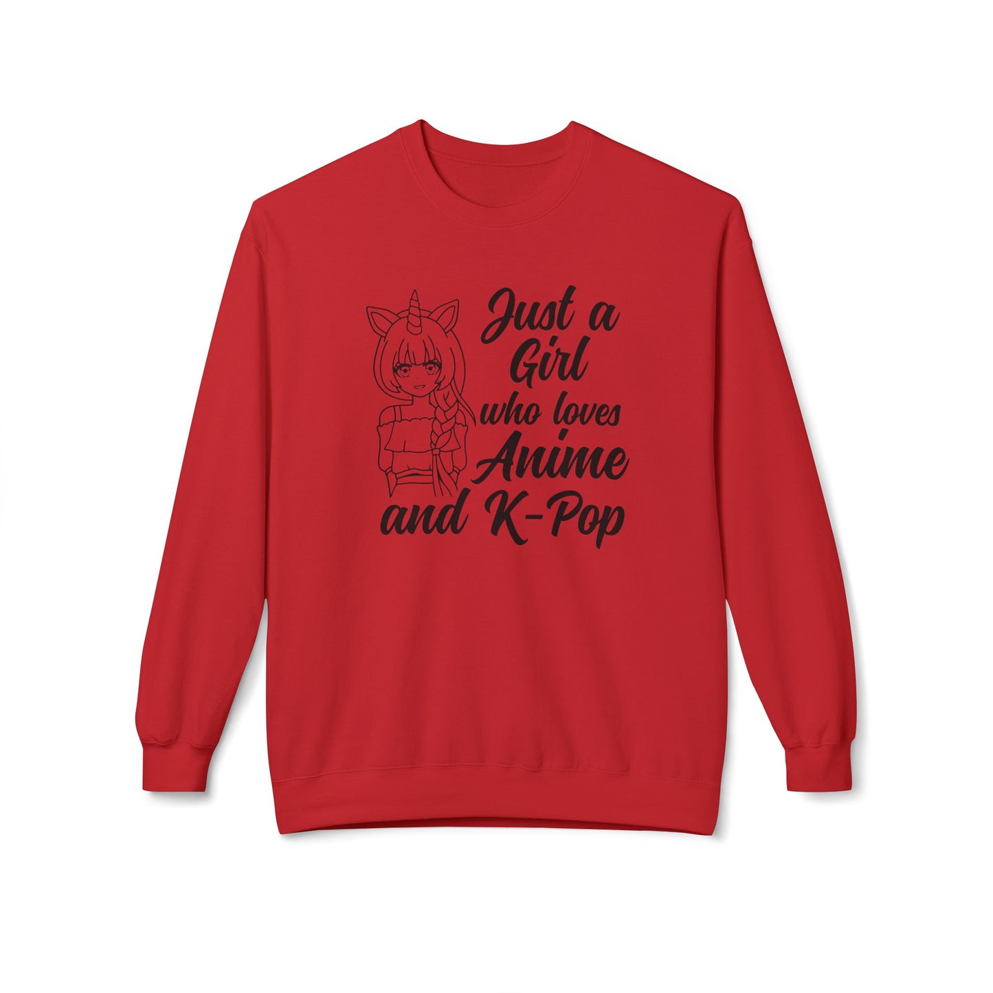 Anime & K-Pop Crewneck Sweatshirt, Cozy Gift for Fans, Cute Fashion for Anime Lovers, Perfect for Casual Outfits, Birthday & Holiday Gift Red