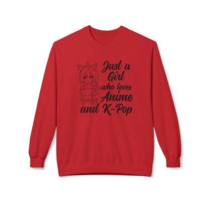 Anime & K-Pop Crewneck Sweatshirt, Cozy Gift for Fans, Cute Fashion for Anime Lovers, Perfect for Casual Outfits, Birthday & Holiday Gift Red