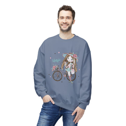 Chic Fleece Sweatshirt with Whimsical Bicycle Design - Perfect for Cozy Days, Gift for Cyclists, Cute Outfit for Spring, Birthday