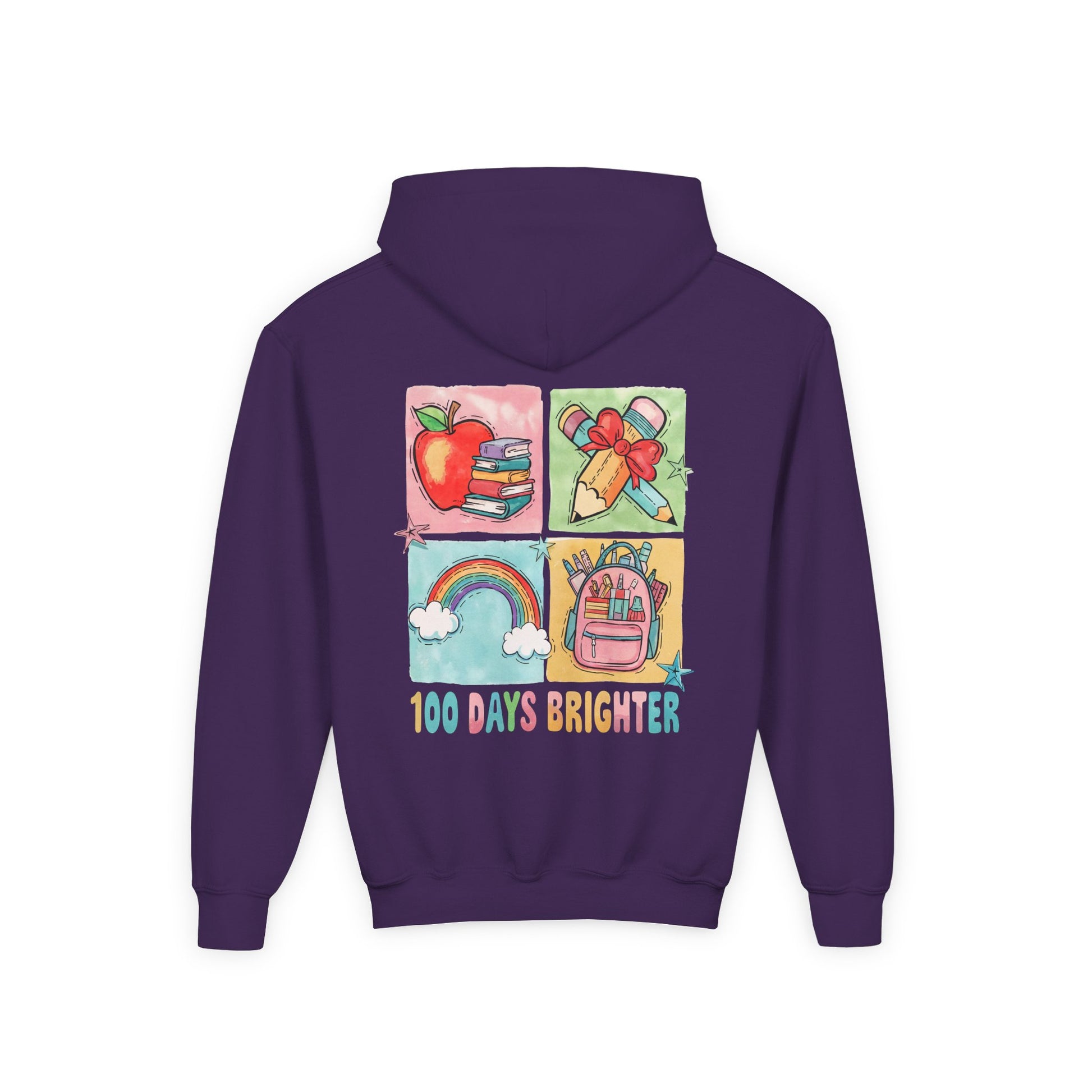 Youth Hoodie with Colorful Design – Perfect for Kids, Back to School, Gifts, Everyday Wear, Fun Celebrations, 100 Days Brighter