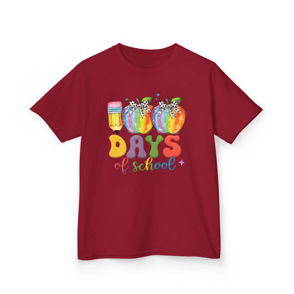 Colorful 100 Days of School Kids Tee, Fun T-Shirt, Back to School, Teacher Gift, Rainbow Design, Kid's Clothing Cardinal Red