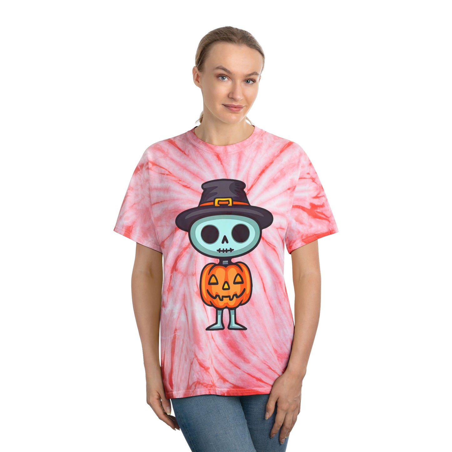 Halloween Tie-Dye Tee with Skeleton Design, Vintage Tie-Dye T-Shirt, Fun Fall Apparel, Spooky Season Outfit, Halloween Party Shirt - Cozy Kawaii LLC