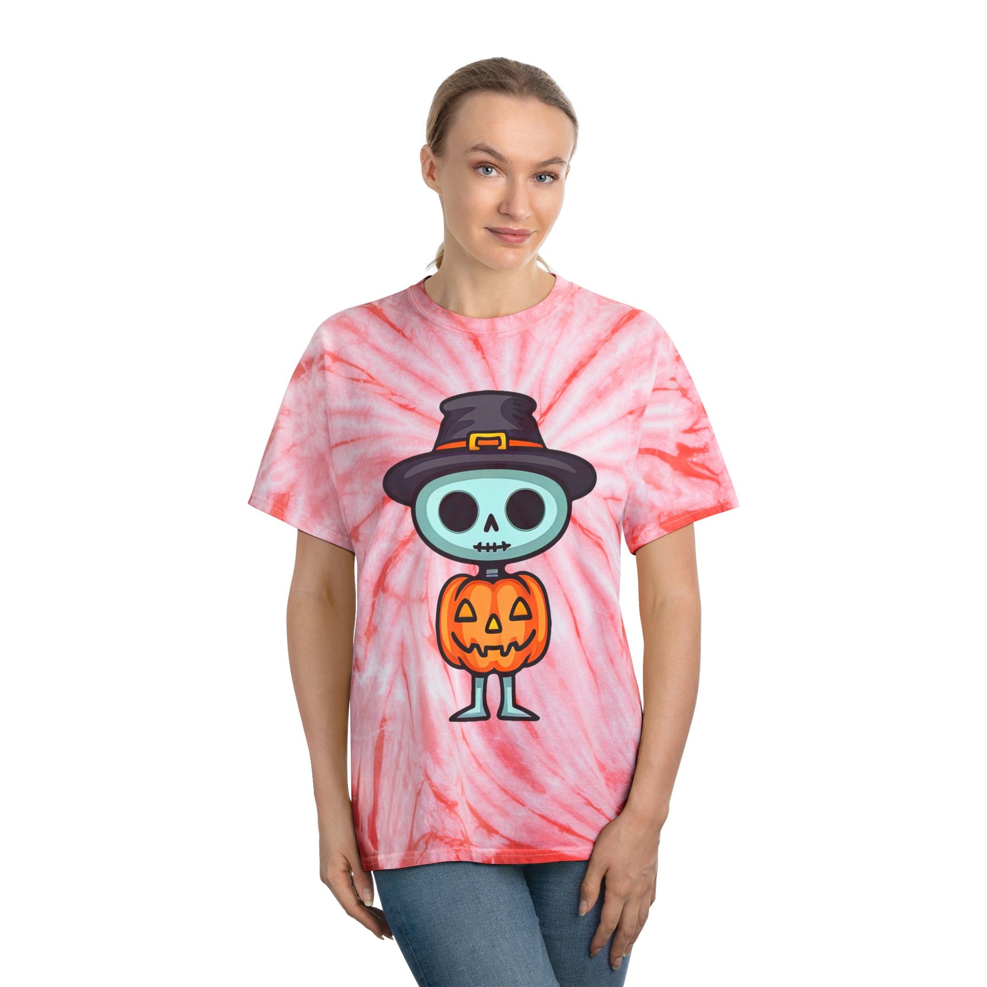 Halloween Tie-Dye Tee with Skeleton Design, Vintage Tie-Dye T-Shirt, Fun Fall Apparel, Spooky Season Outfit, Halloween Party Shirt - Cozy Kawaii LLC
