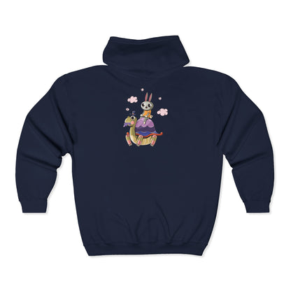 Whimsical Rabbit and Turtle Zip-Up Hoodie