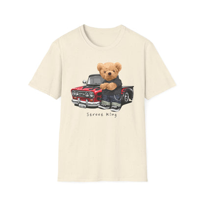 Street King Bear Unisex T-Shirt - Fun Vintage Style Tee, Casual Wear, Gift for Kids & Teens, Birthday Present, Streetwear Outfit Natural