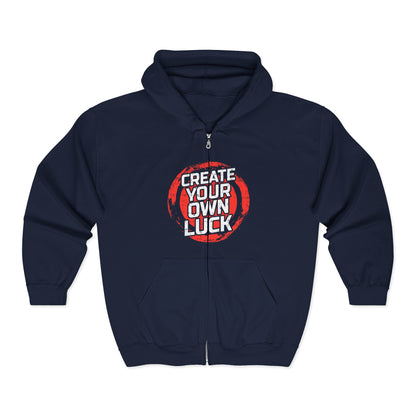 Create Your Own Luck Hoodie - Motivational Sweatshirt, Unisex Full Zip, Gift for Him/Her, Casual Style, Perfect for Every Day Navy