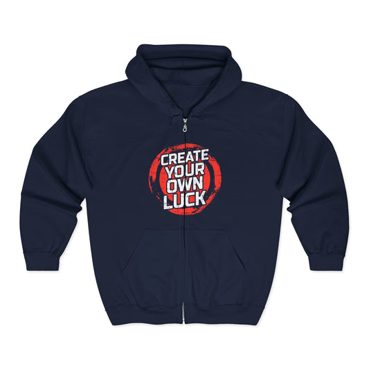 Create Your Own Luck Hoodie - Motivational Sweatshirt, Unisex Full Zip, Gift for Him/Her, Casual Style, Perfect for Every Day Navy