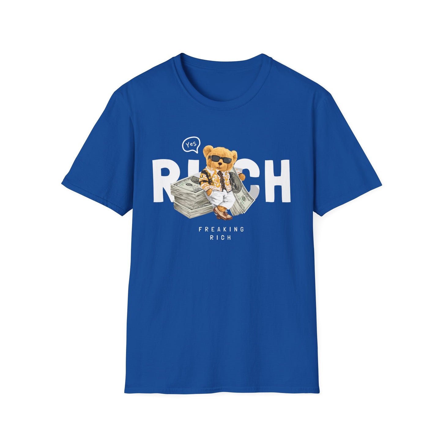 Freaking Rich T-Shirt, Unisex Softstyle Tee for Money Lovers, Fun Graphic Shirt for Birthdays, Gifts, Everyday Wear, Casual Attire Royal
