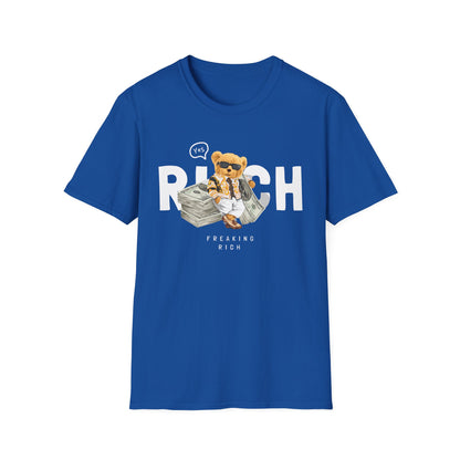 Freaking Rich T-Shirt, Unisex Softstyle Tee for Money Lovers, Fun Graphic Shirt for Birthdays, Gifts, Everyday Wear, Casual Attire Royal