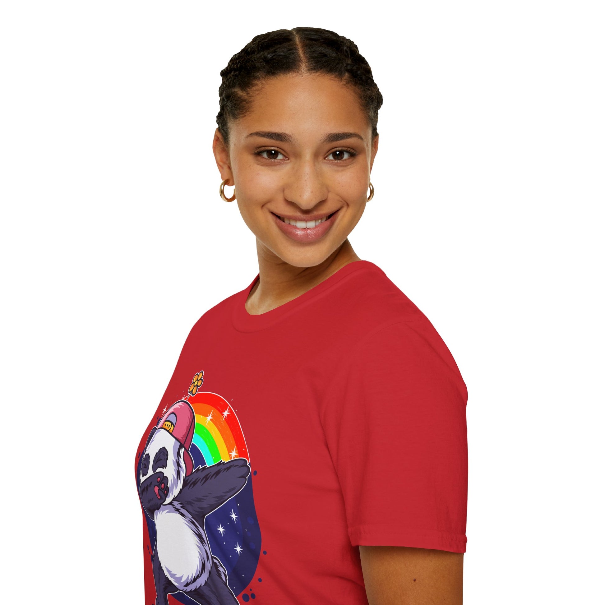 Rainbow Panda Unisex Softstyle T-Shirt, Cute Panda Tee, Gift for Animal Lovers, Fun Casual Wear, Birthday Present, Streetwear Fashion