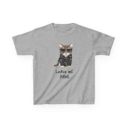 Cat Lover Kids Tee - "Leave Me Alone" Shirt, Funny Kids Apparel, Gift for Cat Lovers, Cute Cat Shirt for Kids, Animal Lover T-Shirt Sport Grey