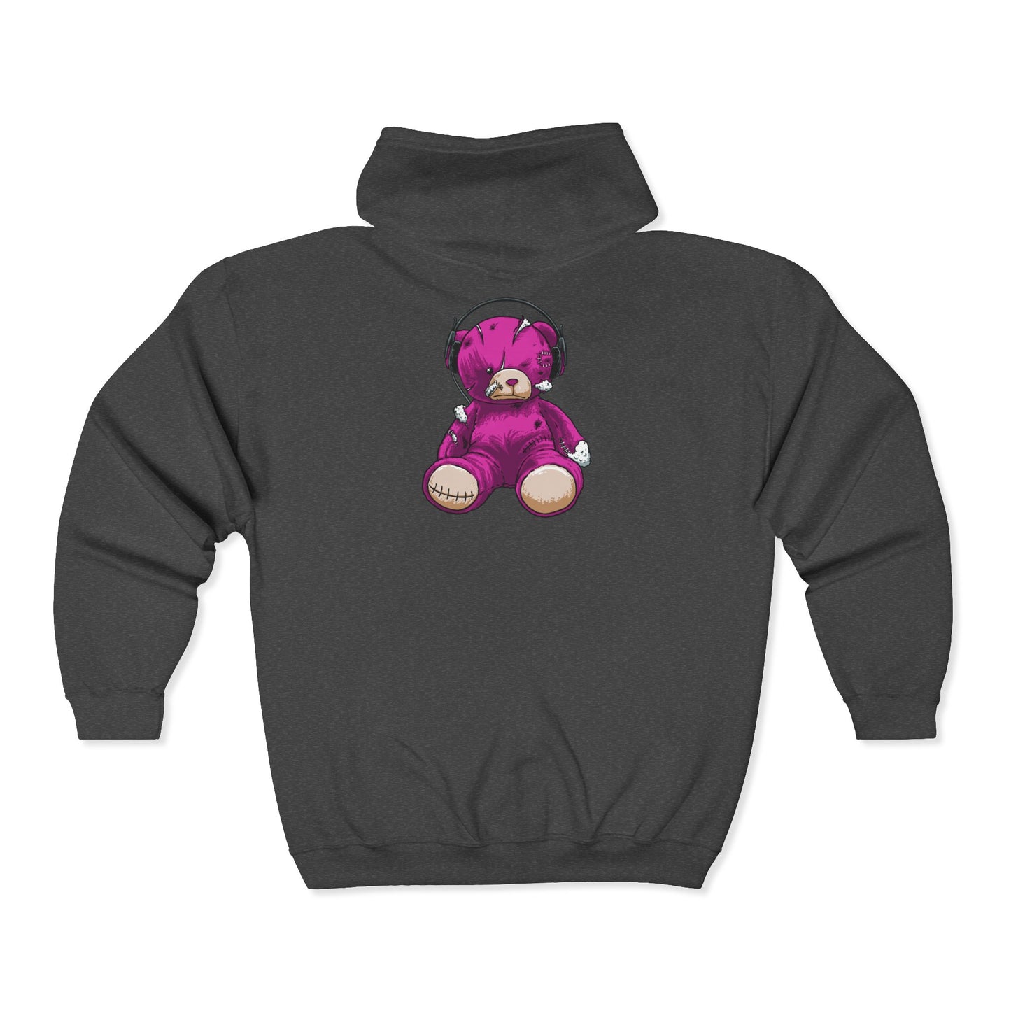 Cute Teddy Bear Zip-Up Hoodie, Cozy Sweatshirt, Gift for Kids, Music Lover's Apparel, Birthday Present, Casual Wear