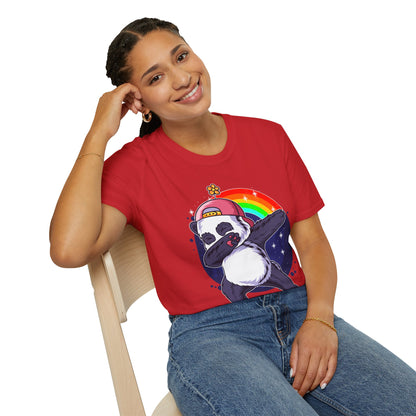 Rainbow Panda Unisex Softstyle T-Shirt, Cute Panda Tee, Gift for Animal Lovers, Fun Casual Wear, Birthday Present, Streetwear Fashion