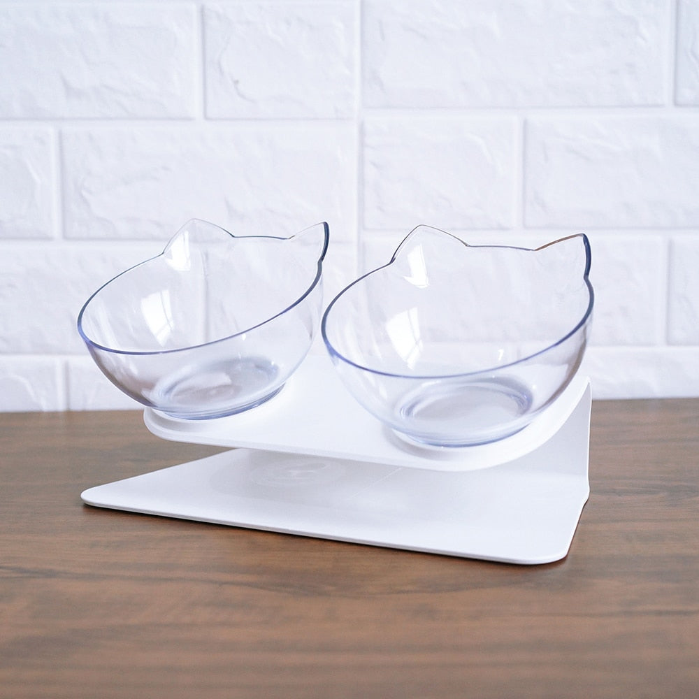 Cat Double Bowl Cat Food Bowl Protects Cervical Vertebra Double white