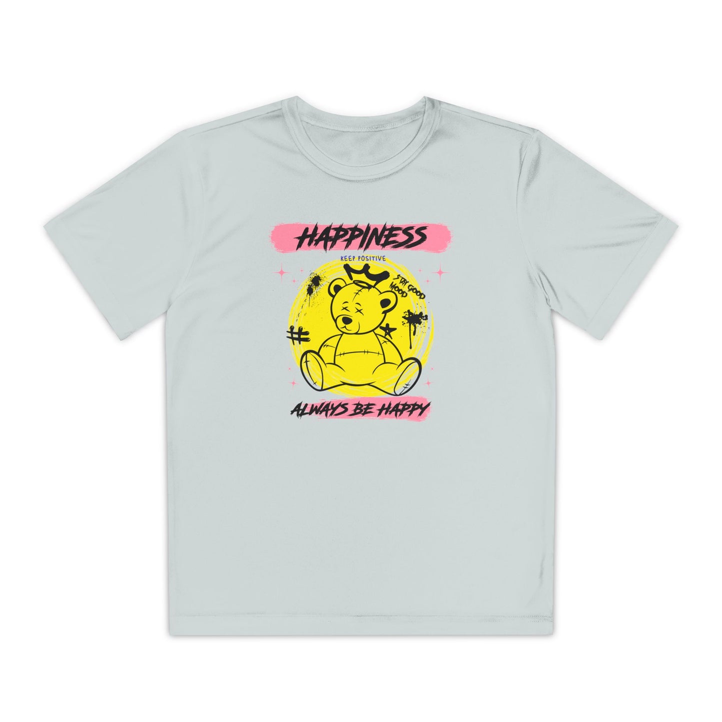 Youth Happiness Tee | Always Be Happy Shirt, Trendy Kids T-Shirt, Fun Graphic Tee, Positive Vibes Attire, Birthday Gift for Kids Silver