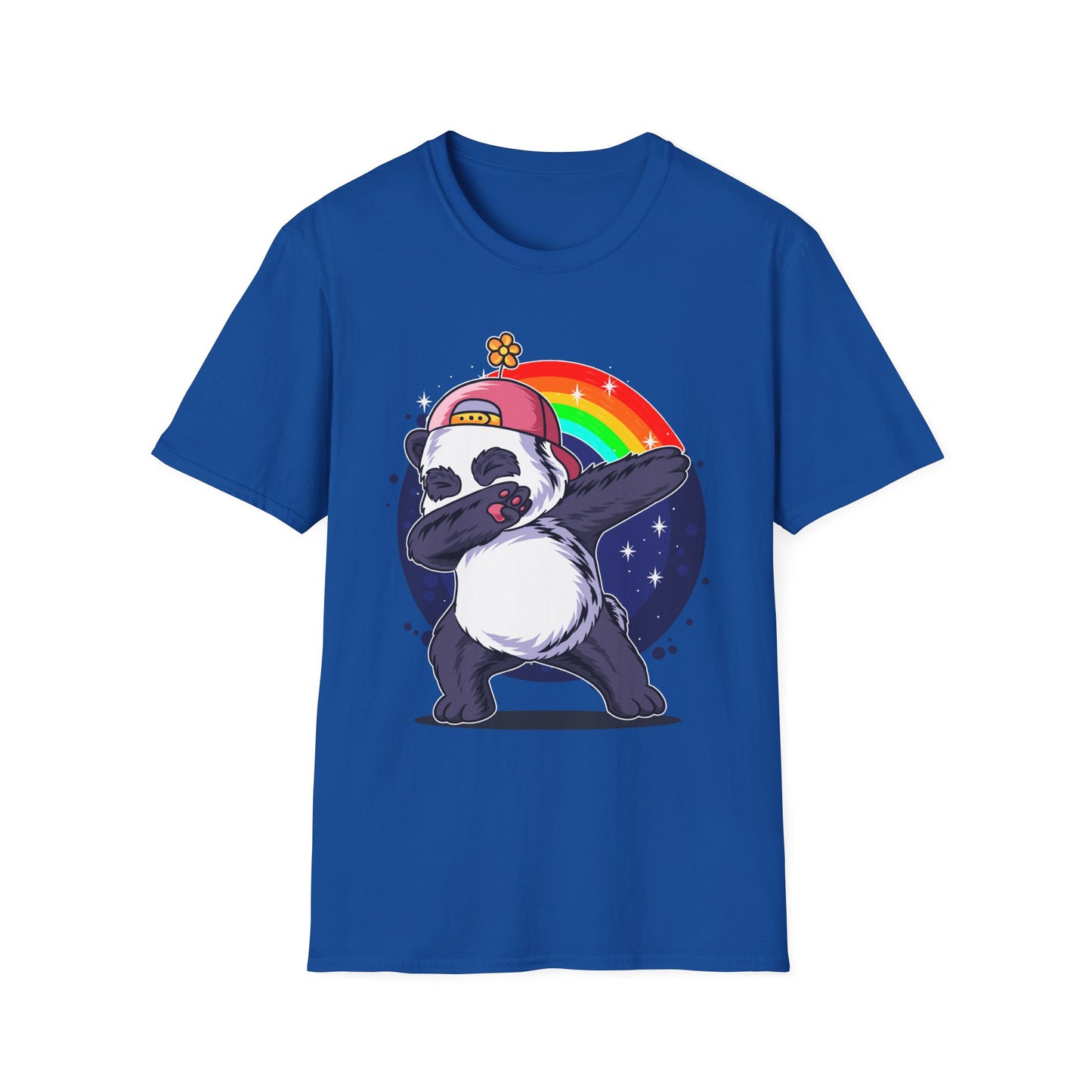 Rainbow Panda Unisex Softstyle T-Shirt, Cute Panda Tee, Gift for Animal Lovers, Fun Casual Wear, Birthday Present, Streetwear Fashion Royal