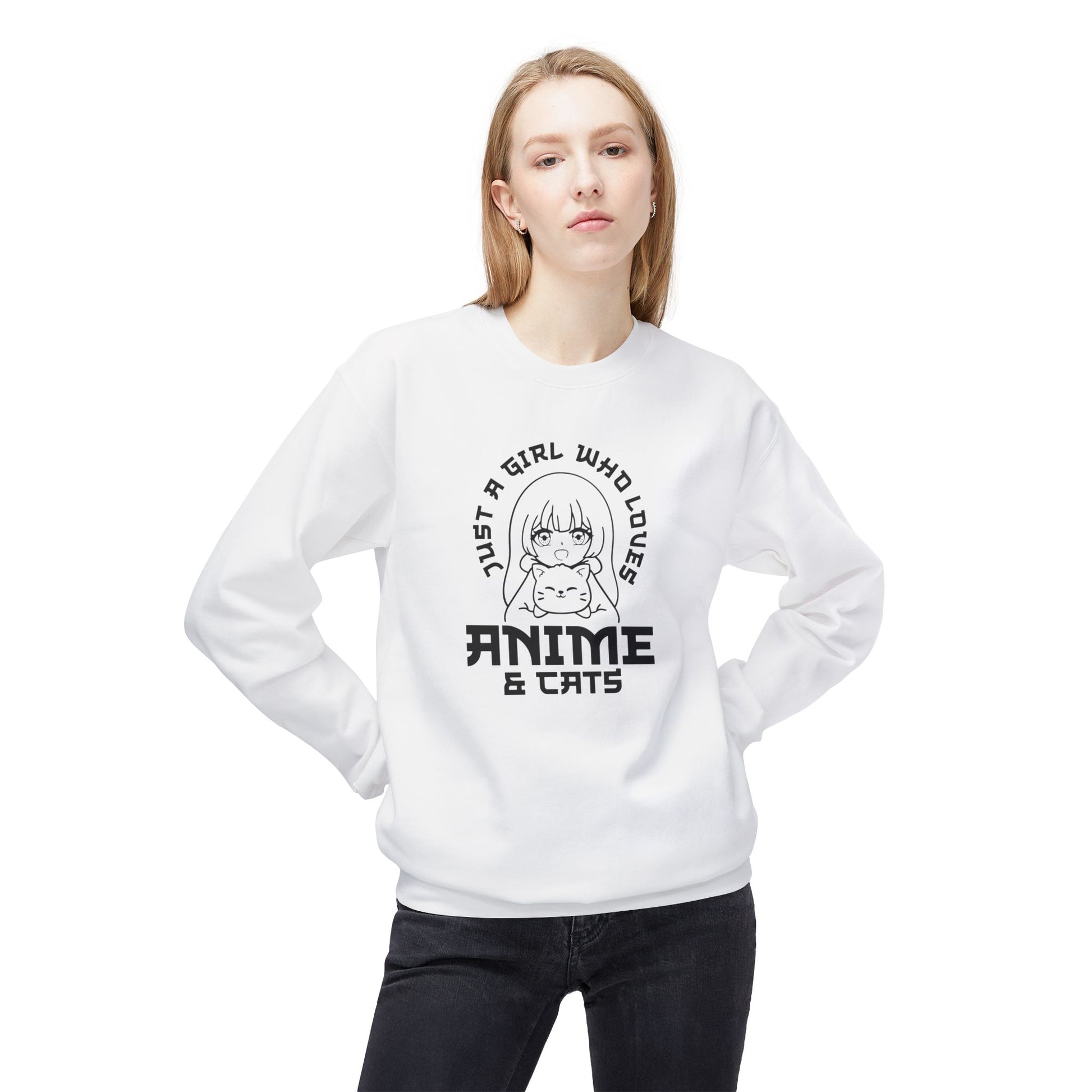 Anime & Cats Crewneck Sweatshirt, Cozy Gift for Anime Lovers, Cat Lover Apparel, Cute Anime Sweatshirt, Perfect for Casual Days