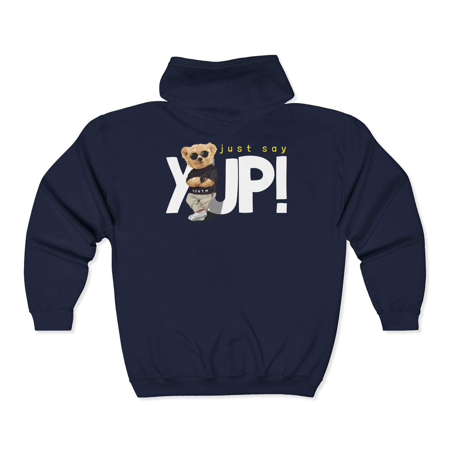 Unisex Heavy Blend Full Zip Hoodie with Cute Bear Design, Just Say Yup!