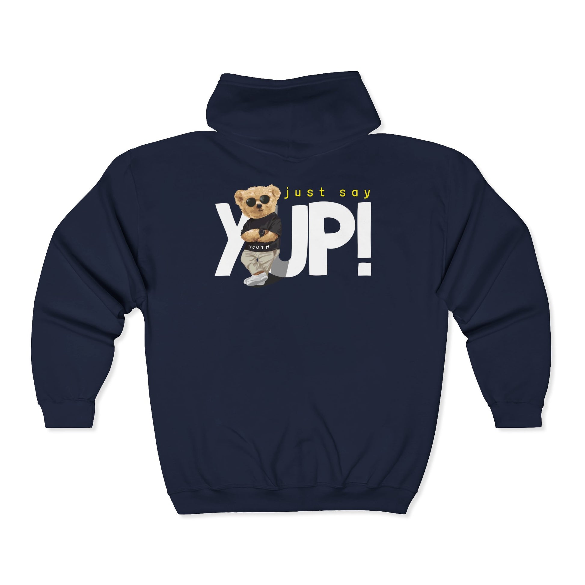 Unisex Heavy Blend Full Zip Hoodie with Cute Bear Design, Just Say Yup!