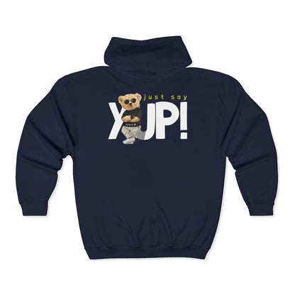 Unisex Heavy Blend Full Zip Hoodie with Cute Bear Design, Just Say Yup!