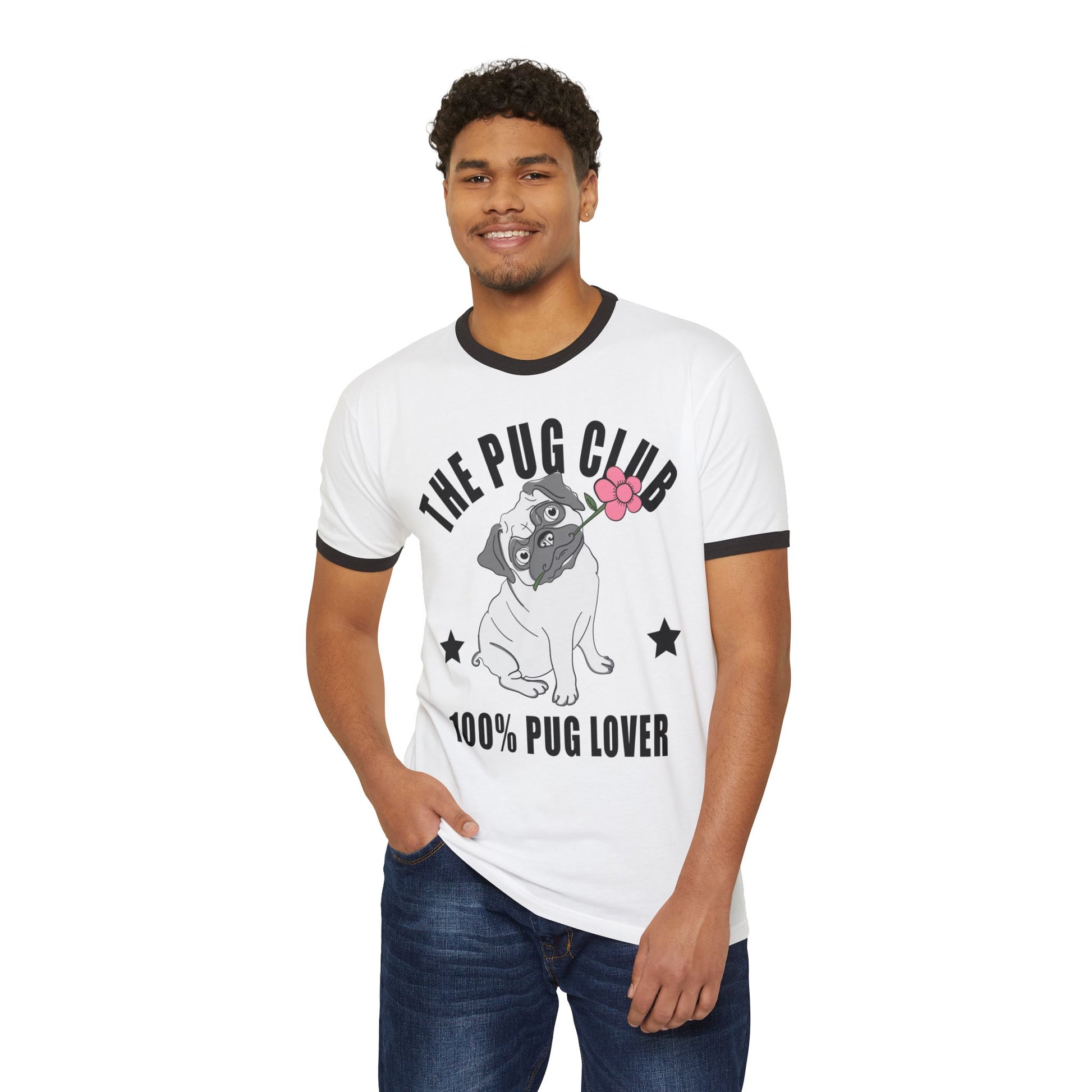 Pug Club Ringer T-Shirt, Dog Lover Gift, Unisex Pet Tee, Cute Pug Apparel, Birthday or Everyday Wear