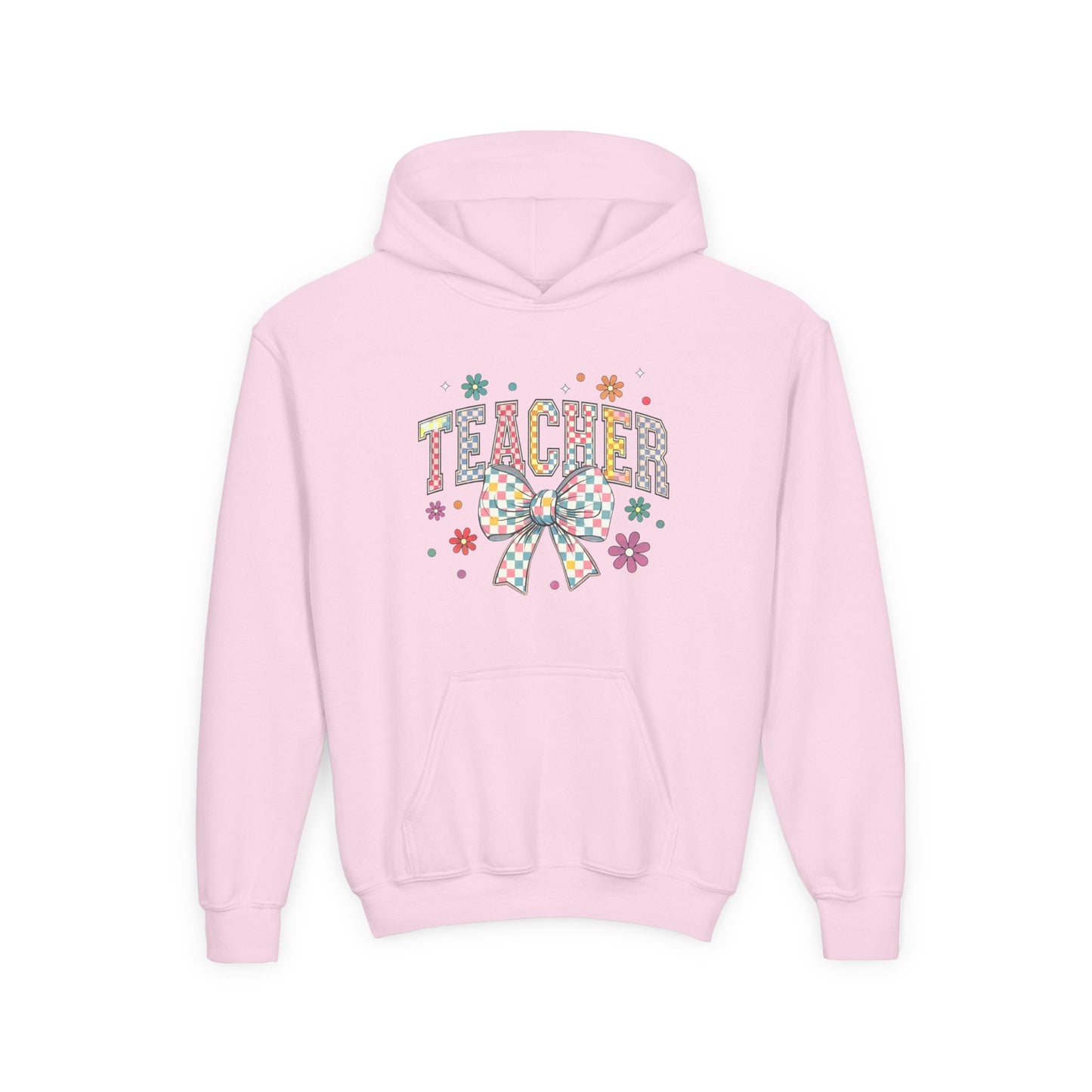 Teacher Appreciation Youth Hooded Sweatshirt - Cute Bow Design, Perfect Gift for Educators, Back to School, Christmas, Birthday Light Pink