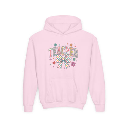Teacher Appreciation Youth Hooded Sweatshirt - Cute Bow Design, Perfect Gift for Educators, Back to School, Christmas, Birthday Light Pink