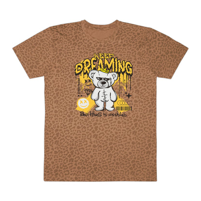 Graphic Tee with Bear Design | Keep Dreaming Tee | Trendy Streetwear T-Shirt, Men's Casual Wear, Gift for Him, Unique Men's Apparel Brown Leopard