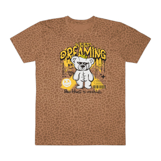 Graphic Tee with Bear Design | Keep Dreaming Tee | Trendy Streetwear T-Shirt, Men's Casual Wear, Gift for Him, Unique Men's Apparel Brown Leopard
