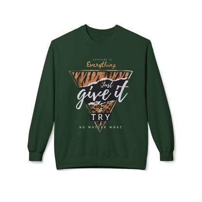 Motivational Crewneck Sweatshirt, Cozy Fleece Top, Inspirational Gift, Chill Vibes, Unisex Apparel, Perfect for Every Occasion Forest Green