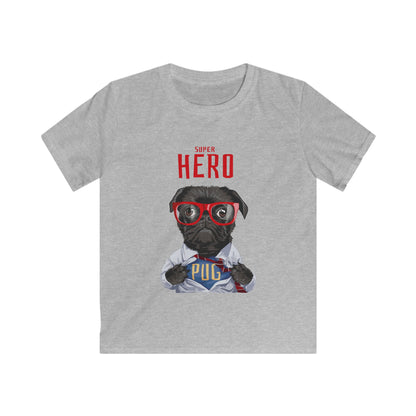 Superhero Pug Kids Tee, Cute Pet T-Shirt, Funny Dog Shirt, Gift for Dog Lovers, Birthday Outfit for Kids Sport Grey