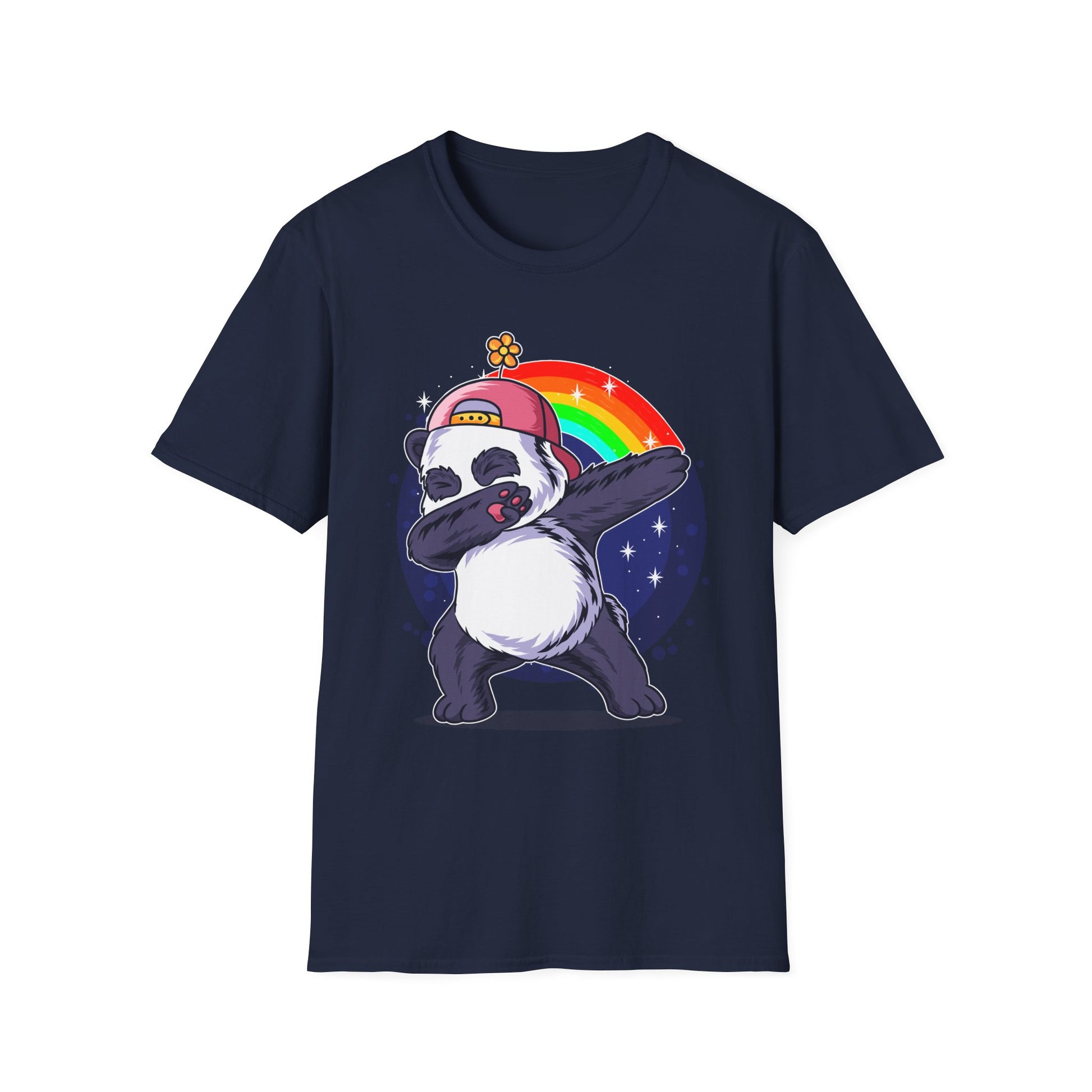 Rainbow Panda Unisex Softstyle T-Shirt, Cute Panda Tee, Gift for Animal Lovers, Fun Casual Wear, Birthday Present, Streetwear Fashion