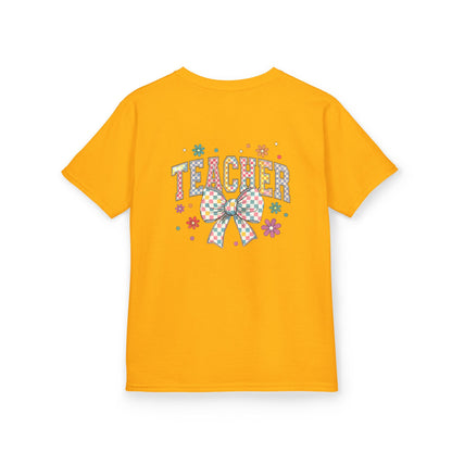 Teacher Kids Tee with Colorful Bow Design, Perfect for Back to School, Teacher Appreciation, Birthday Gift, Fun Classroom Wear