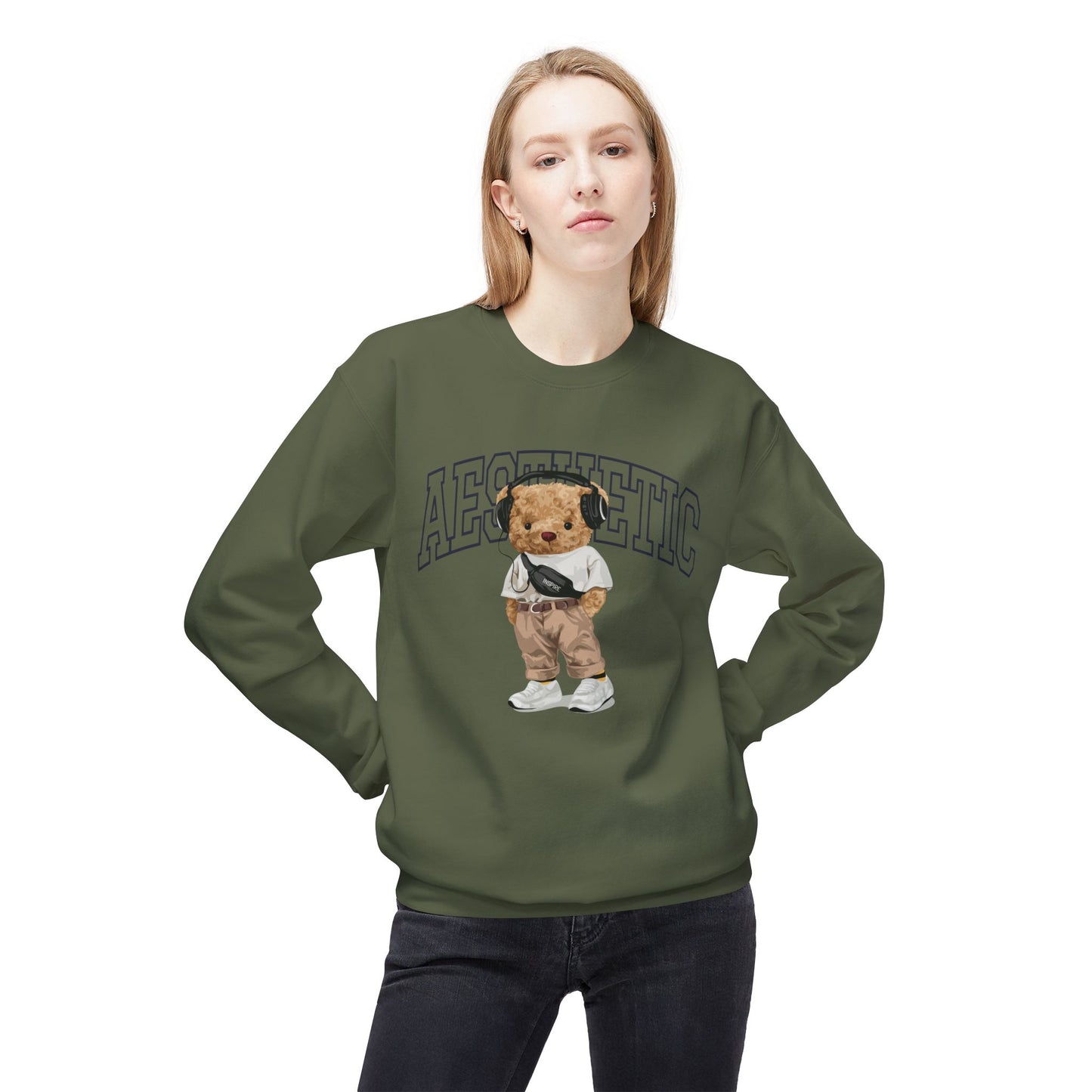 Aesthetic Bear Crewneck Sweatshirt | Cozy Unisex Fleece Top, Casual Wear, Gift Idea, Trendy Fashion, Streetwear Style, Comfortable Layer