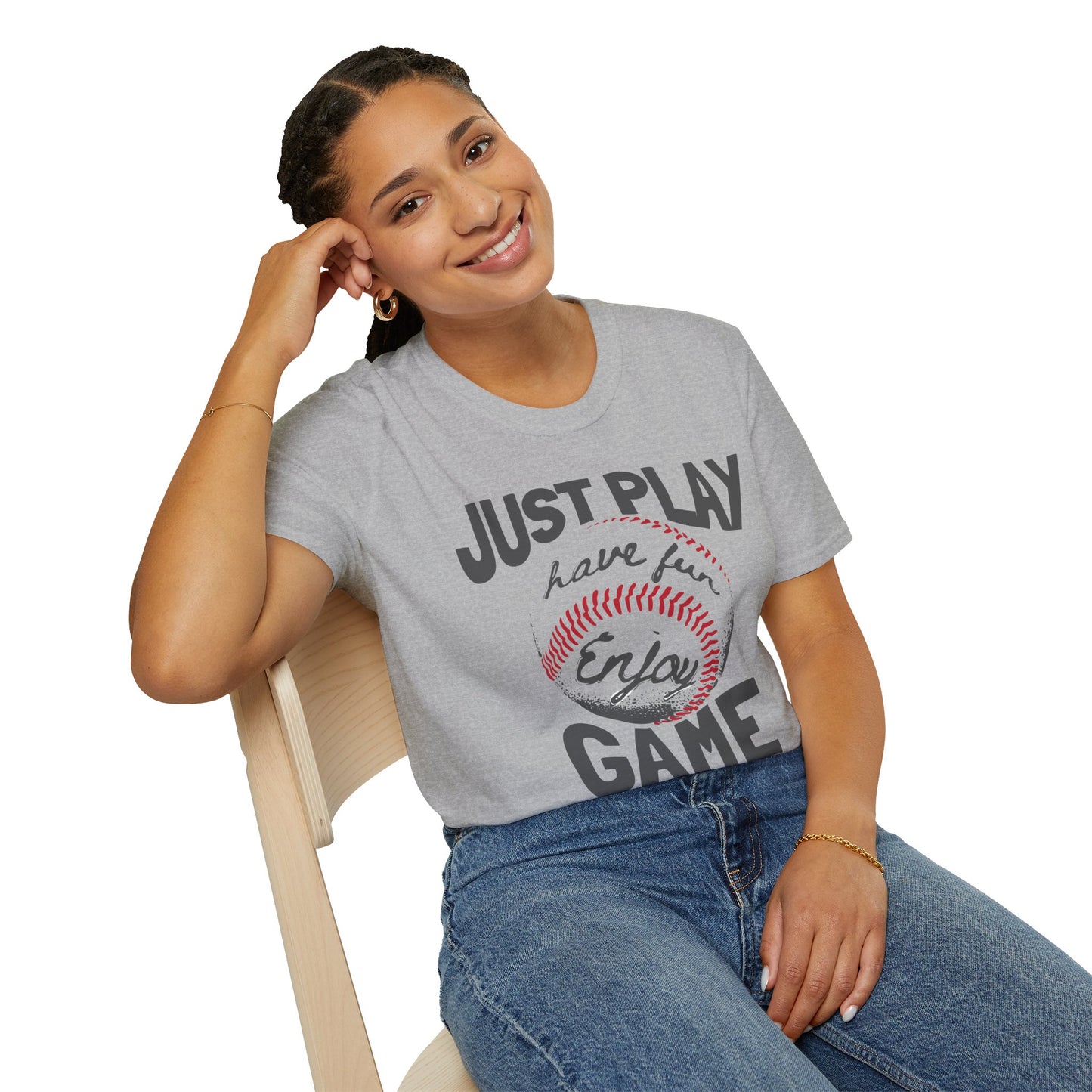 Just Play Game Unisex Softstyle T-Shirt | Fun Gift for Baseball Lovers | Casual Wear, Sports Shirt, Game Day Tee, Gift for Him/Her