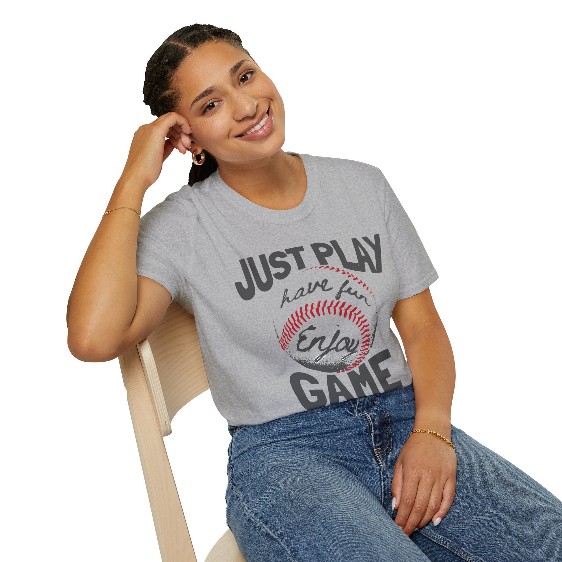 Just Play Game Unisex Softstyle T-Shirt | Fun Gift for Baseball Lovers | Casual Wear, Sports Shirt, Game Day Tee, Gift for Him/Her