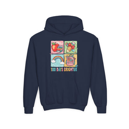 Youth Hoodie with Colorful Design – Perfect for Kids, Back to School, Gifts, Everyday Wear, Fun Celebrations, 100 Days Brighter