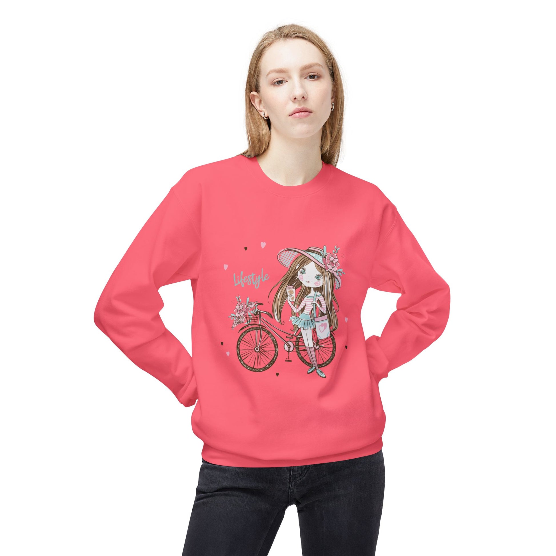 Chic Fleece Sweatshirt with Whimsical Bicycle Design - Perfect for Cozy Days, Gift for Cyclists, Cute Outfit for Spring, Birthday