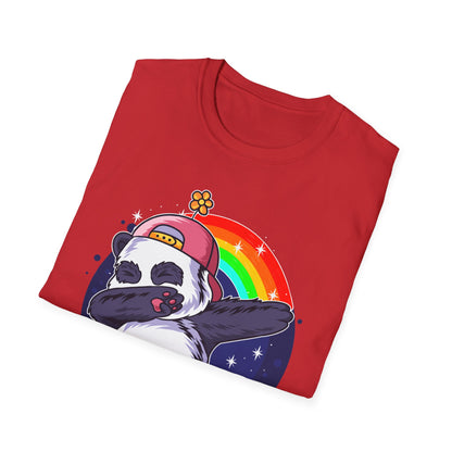 Rainbow Panda Unisex Softstyle T-Shirt, Cute Panda Tee, Gift for Animal Lovers, Fun Casual Wear, Birthday Present, Streetwear Fashion